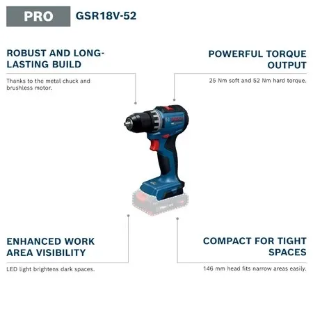 BOSCH GSR 18V-52 PRO – akumula – Brushless Cordless Electric Drill 18V recenzja i cena